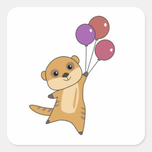 Pegatina Cuadrada Meerkat Moscas Con Globos Animales Cutáneos Para E