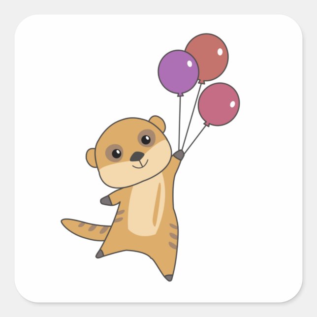 Pegatina Cuadrada Meerkat Moscas Con Globos Animales Cutáneos Para E (Anverso)