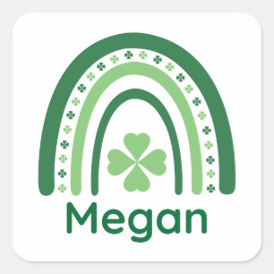 Pegatina Cuadrada Megan Name Clover Boho Rainbow