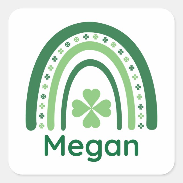 Pegatina Cuadrada Megan Name Clover Boho Rainbow (Anverso)