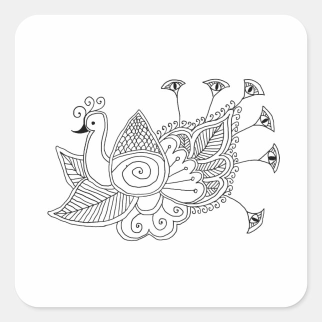 Pegatina Cuadrada Mehendi Peacock (Anverso)