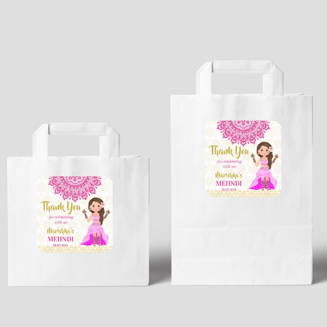 Pegatina Cuadrada Mehndi pink magenta mandala novia india gracias (Subido por el creador)