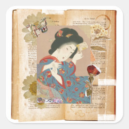 Pegatina Cuadrada Meiji Era Beauty: Ukiyo-e – Traditional Japanese 