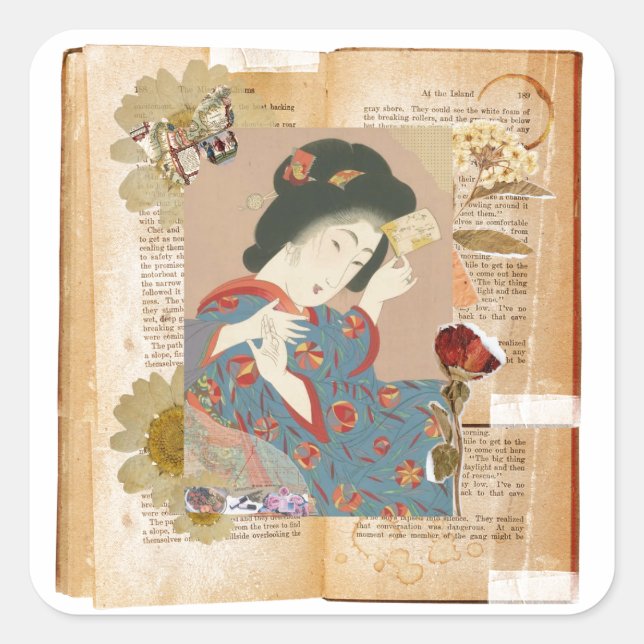 Pegatina Cuadrada Meiji Era Beauty: Ukiyo-e – Traditional Japanese  (Anverso)