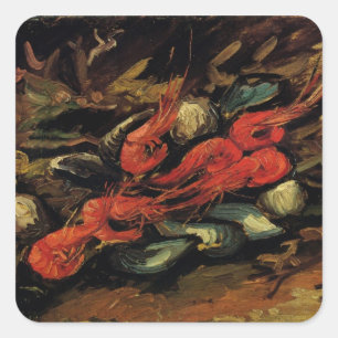 Pegatina Cuadrada Mejillones y camarones por Vincent van Gogh