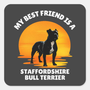 Pegatina Cuadrada Mejor Amigo Staffordshire Bull Terrier