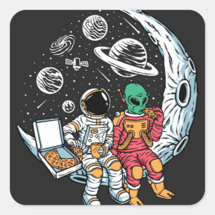 Pegatina Cuadrada Mejor amigos extranjeros y astronautas