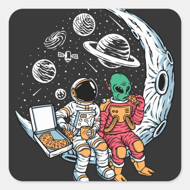 Pegatina Cuadrada Mejor amigos extranjeros y astronautas (Anverso)