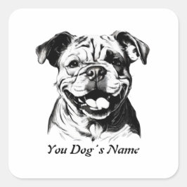 Pegatina Cuadrada Mejor Bulldog Buddy English B&W Silohuette
