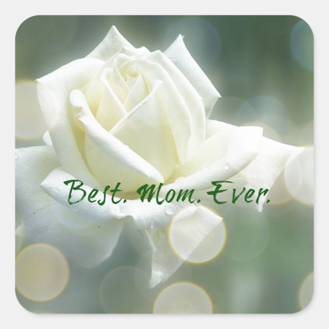 Pegatina Cuadrada Mejor cita de mamá con Rosa (Anverso)