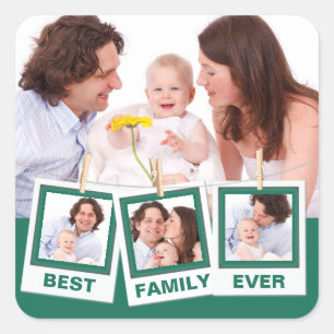 Pegatina Cuadrada Mejor Collage de Fotos Personalizado para Familia 