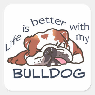 Pegatina Cuadrada Mejor con mi Bulldog