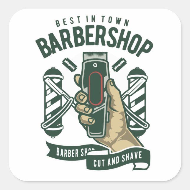 Pegatina Cuadrada Mejor logotipo de Barbershop Vintage (Anverso)