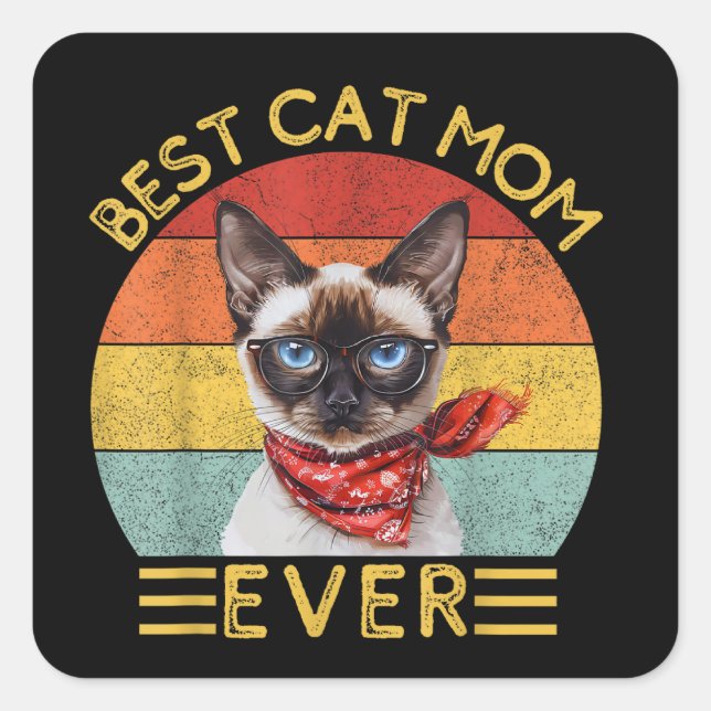 Pegatina Cuadrada Mejor Madre De Gato (Anverso)