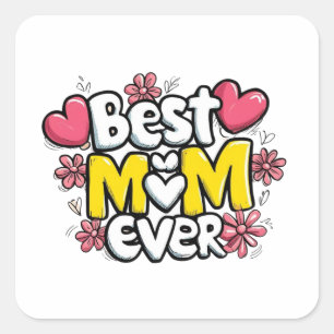 Pegatina Cuadrada Mejor Mamá de la Historia - Kawaii Doodle Style co