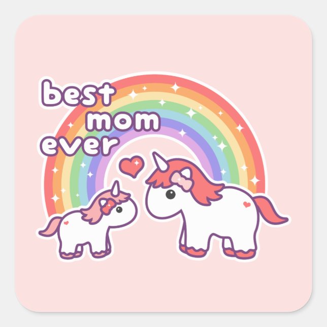 Pegatina Cuadrada Mejor Mamá De Unicornio (Anverso)