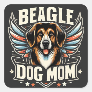 Pegatina Cuadrada Mejor Mamá Perro Beagle - Regalo de Perro Beagle