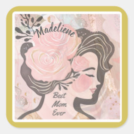 Pegatina Cuadrada Mejor Mamá Siempre Bonito Flores Nombre De Marco O