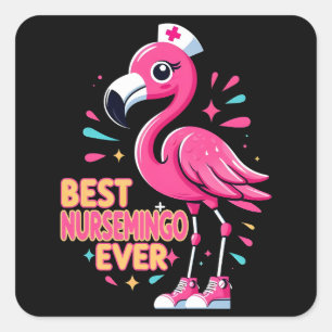 Pegatina Cuadrada Mejor Nursemingo Enfermero de Enfermeras Flamingo 
