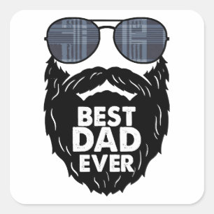 Pegatina Cuadrada Mejor Papá de todos los tiempos; barba; papá barbu