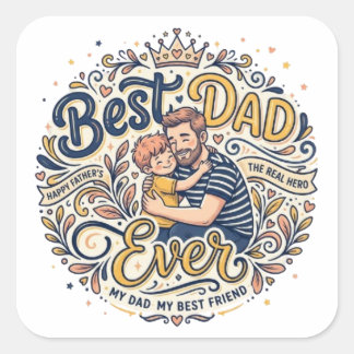 Pegatina Cuadrada Mejor Papá del Mundo Sticker de Amor Familiar Ador