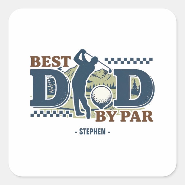 Pegatina Cuadrada Mejor Papá Por Par - Golf Dad Silhouette Design (Anverso)