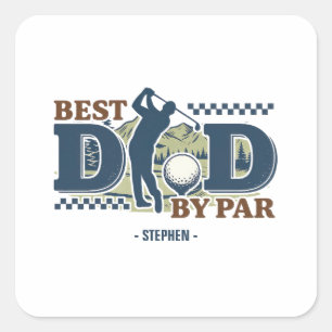 Pegatina Cuadrada Mejor Papá Por Par - Golf Dad Silhouette Design