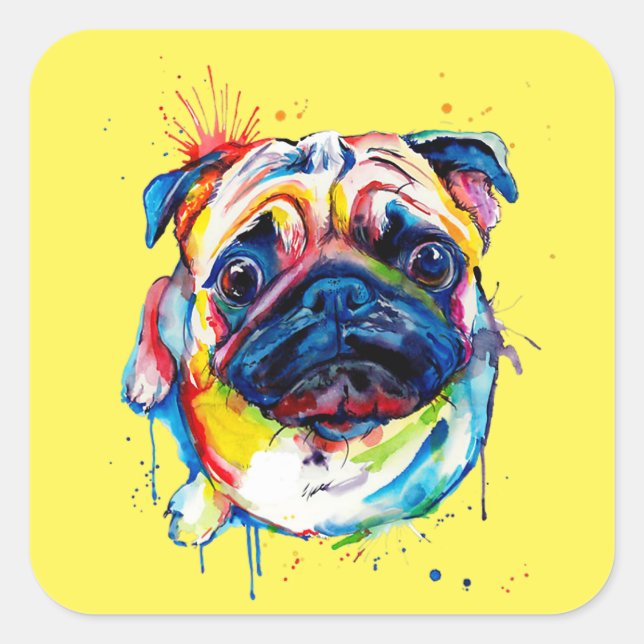 Pegatina Cuadrada Mejor Perro Pug Lover (Anverso)