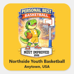 Pegatina Cuadrada Mejor Premio de Baloncesto Juvenil Personalizado –
