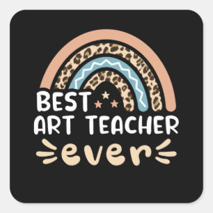 Pegatina Cuadrada Mejor profesor de arte que nunca leopard Rainbow G