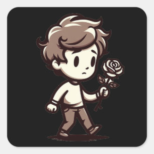 Pegatina Cuadrada Melancholy Boy con Rosa