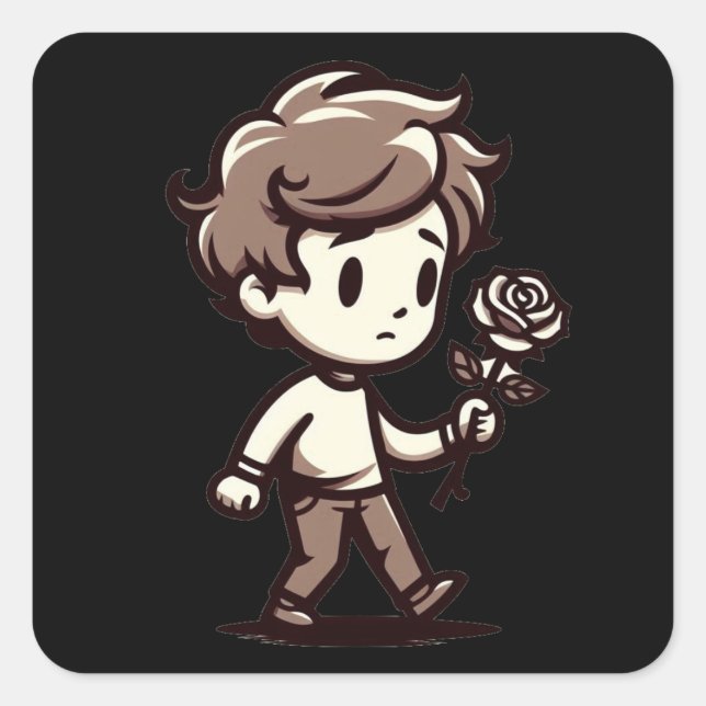 Pegatina Cuadrada Melancholy Boy con Rosa (Anverso)