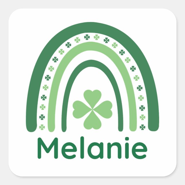 Pegatina Cuadrada Melanie Name Clover Boho Rainbow (Anverso)