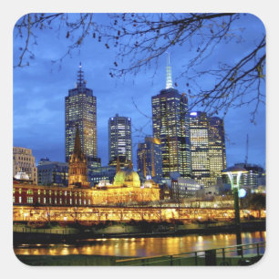 Pegatina Cuadrada Melbourne, Australia. Las vistas nocturnas