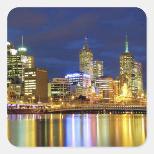Pegatina Cuadrada Melbourne, Australia. Las vistas nocturnas de 2