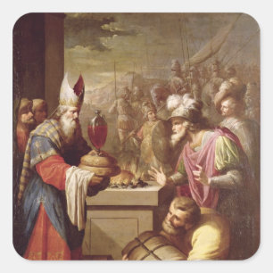 Pegatina Cuadrada Melchizedek con pan y vino