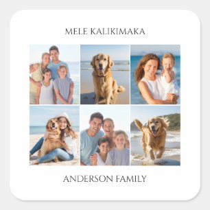 Pegatina Cuadrada Mele Kalikimaka, collage de fotos personalizado