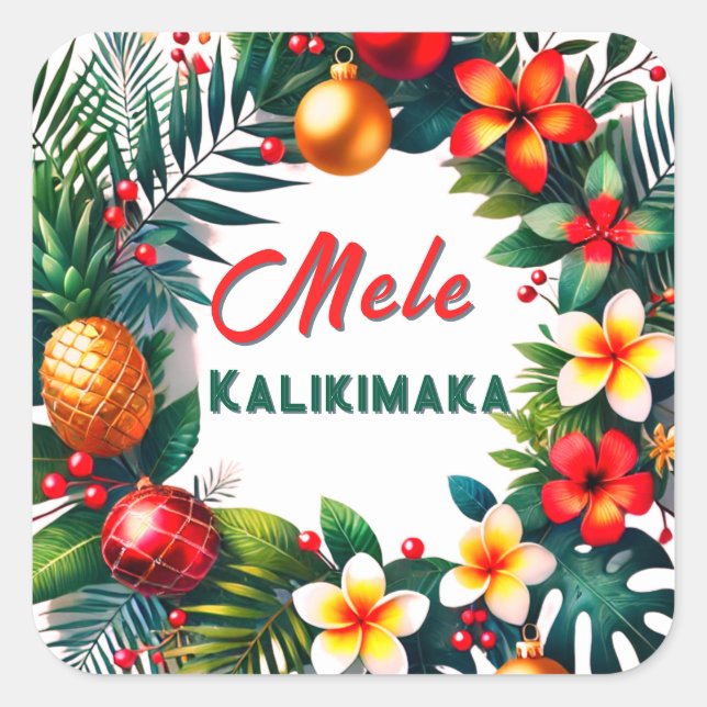 Pegatina Cuadrada Mele Kalikimaka - Navidad Tropical (Anverso)