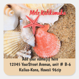 Pegatina Cuadrada Mele Kalikimaka Seashells dirección de retorno