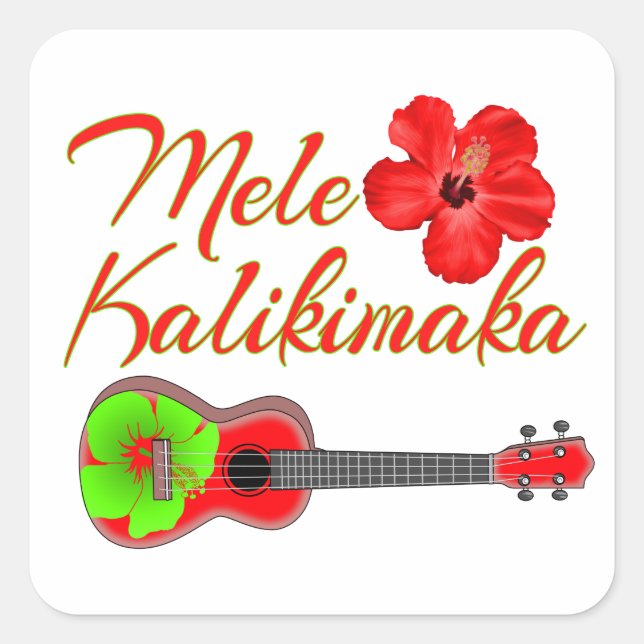 Pegatina Cuadrada Mele Kalikimaka Ukulele (Anverso)