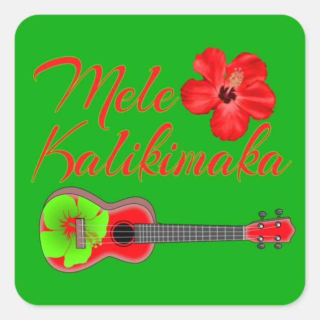 Pegatina Cuadrada Mele Kalikimaka Ukulele (Anverso)