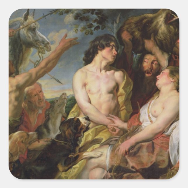 Pegatina Cuadrada Meleager y Atalanta (aceite sobre lienzo) (Anverso)