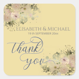 Pegatina Cuadrada Mellow amarillo acuarela boho moda floral