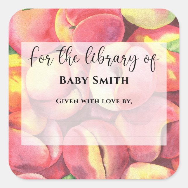 Pegatina Cuadrada Melocotones acuarela - Para la biblioteca de (Anverso)