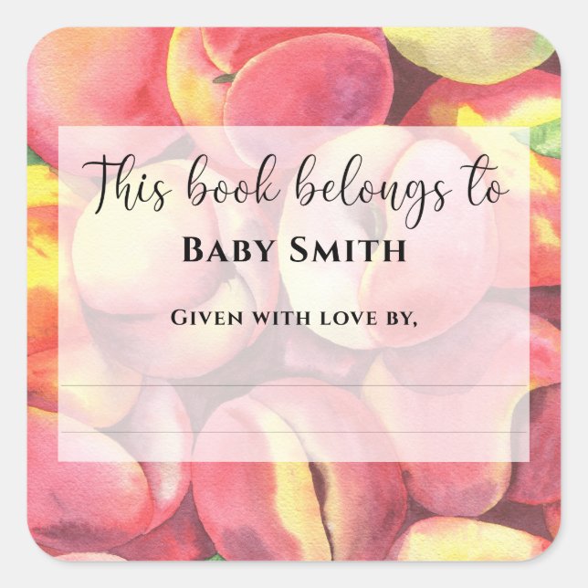 Pegatina Cuadrada Melocotones acuáticos - Este libro pertenece a (Anverso)