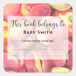 Pegatina Cuadrada Melocotones acuáticos - Este libro pertenece a