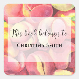 Pegatina Cuadrada Melocotones acuáticos - Este libro pertenece a