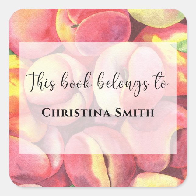 Pegatina Cuadrada Melocotones acuáticos - Este libro pertenece a (Anverso)