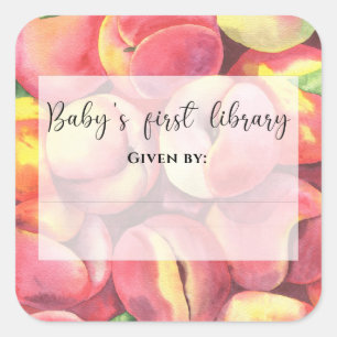 Pegatina Cuadrada Melocotones acuáticos - Primera biblioteca del beb