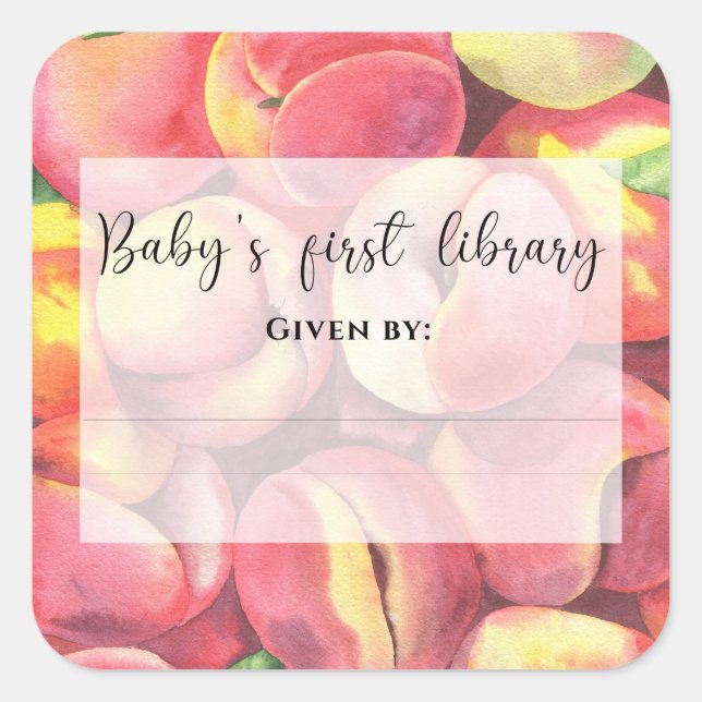 Pegatina Cuadrada Melocotones acuáticos - Primera biblioteca del beb (Anverso)